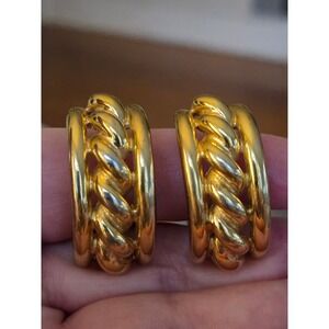 St John  Chunky Half Hoop Clip On Earrings Statement Vintage Signed